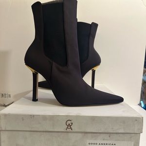 Good American Chocolate Brown Gold Heeled Boots - Size 12